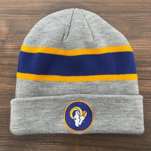 Men's Los Angeles Rams Fanatics Heather Gray Logo Cuffed Knit Beanie Hat - Picture 1 of 14